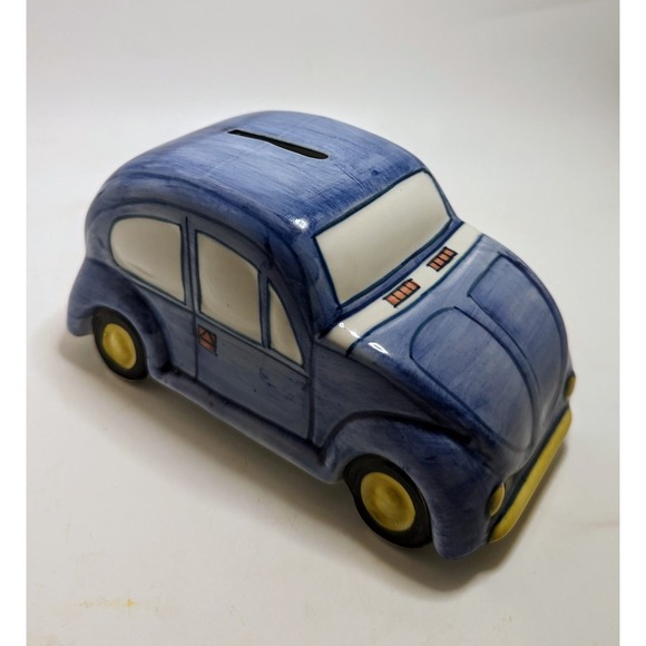 Vintage 2003 Andrea By Sadek Ceramic Volkswagen VW Bug Car Coin Bank Porcelain - Picture 1 of 6
